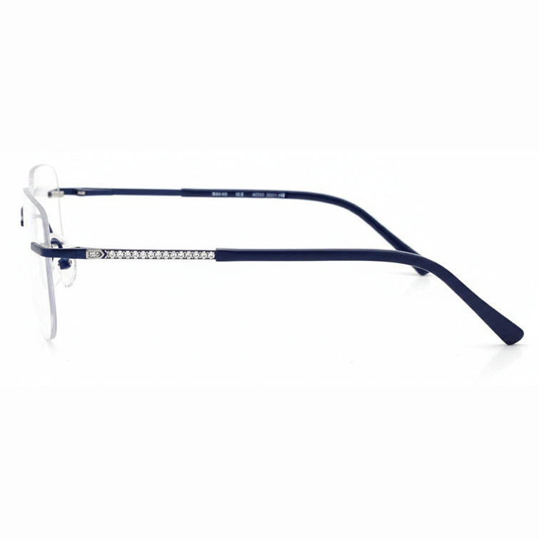 Rimless Rectangle Eyeglasses - Navy Blue with Crystal Embellished Temples-4