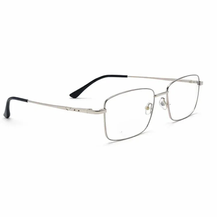 Premium Metal Rectangle Eyeglasses - Silver Full-Rim Professional Frame-zoom-