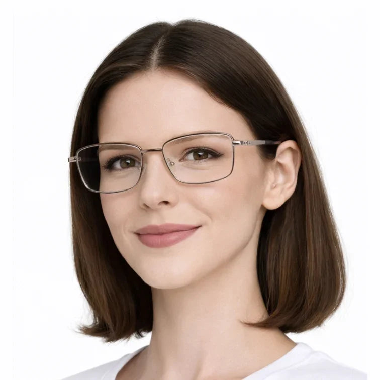 Premium Metal Rectangle Eyeglasses - Silver Full-Rim Professional Frame-zoom-5