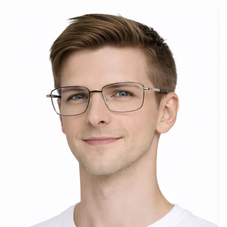 Premium Metal Rectangle Eyeglasses - Silver Full-Rim Professional Frame-zoom-6