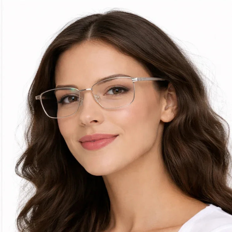 Premium Metal Rectangle Eyeglasses - Silver Full-Rim Professional Frame-zoom-