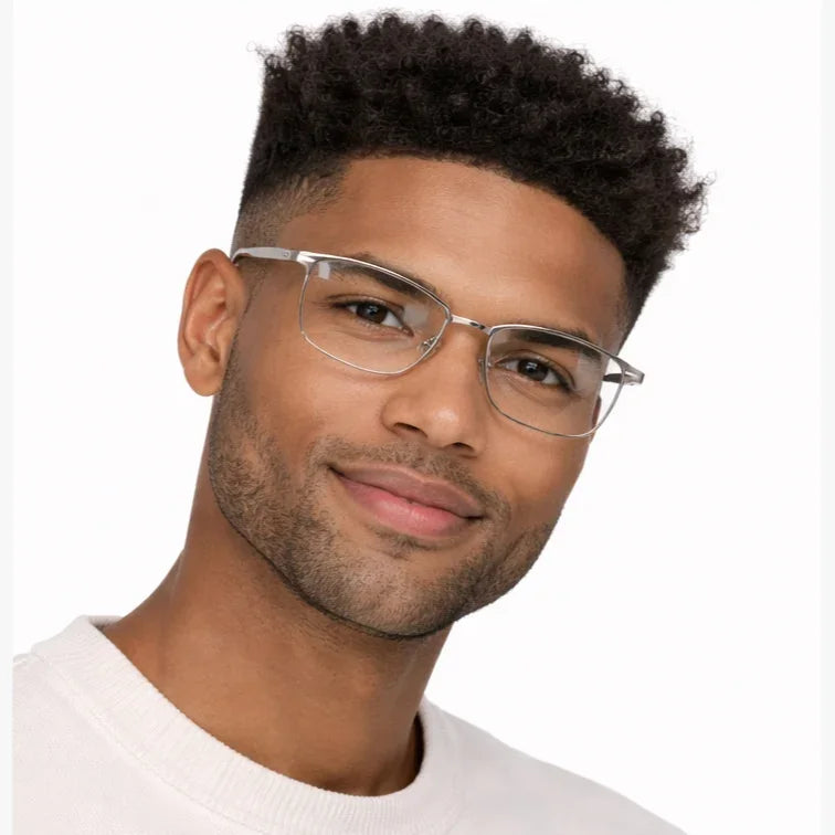 Premium Metal Rectangle Eyeglasses - Silver Full-Rim Professional Frame-8