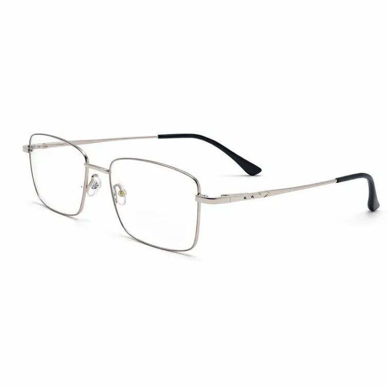 Premium Metal Rectangle Eyeglasses - Silver Full-Rim Professional Frame
