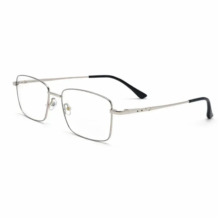 Premium Metal Rectangle Eyeglasses - Silver Full-Rim Professional Frame-zoom-