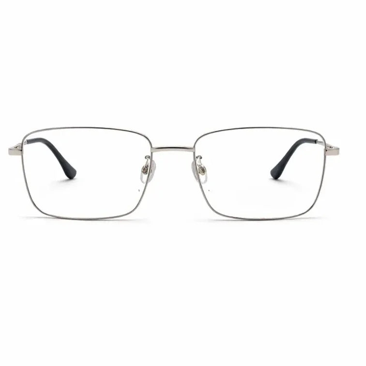 Premium Metal Rectangle Eyeglasses - Silver Full-Rim Professional Frame