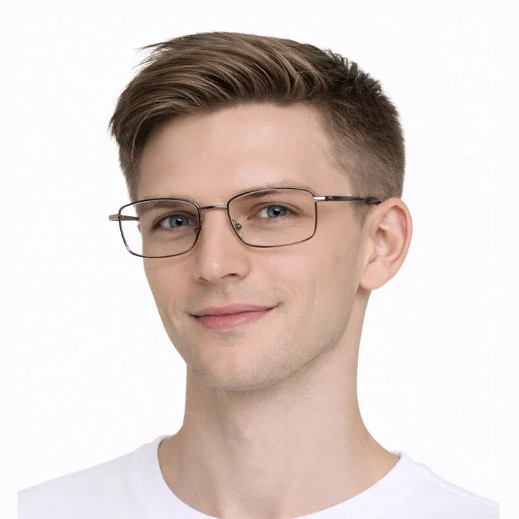 Premium Metal Rectangle Eyeglasses - Gunmetal Full-Rim Classic Frame-6