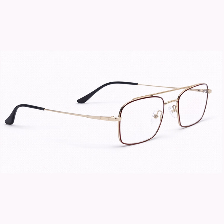 Bronze Optical Frame - Gold & Brown Metal Square Aviator Eyeglasses with Double Bridge-2