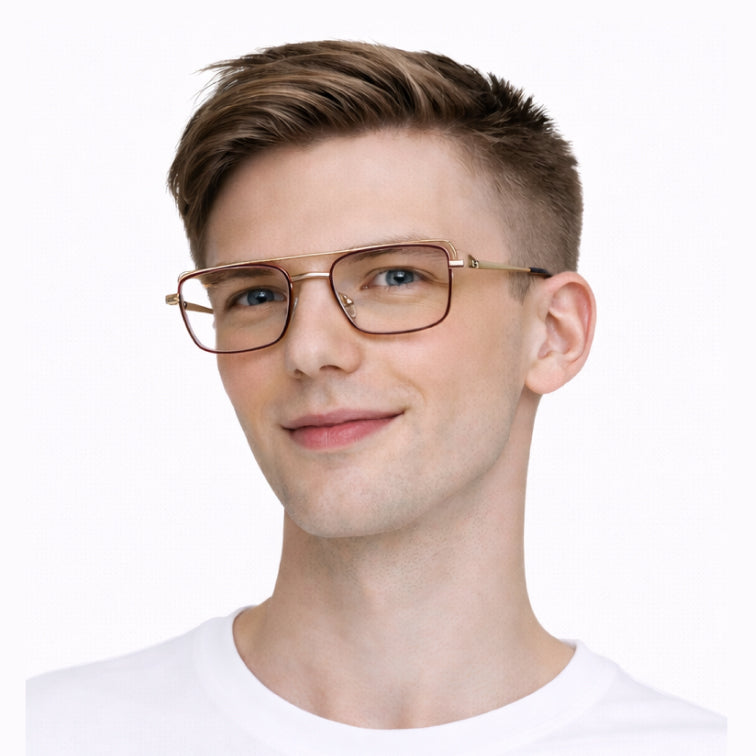 Bronze Optical Frame - Gold & Brown Metal Square Aviator Eyeglasses with Double Bridge-zoom-