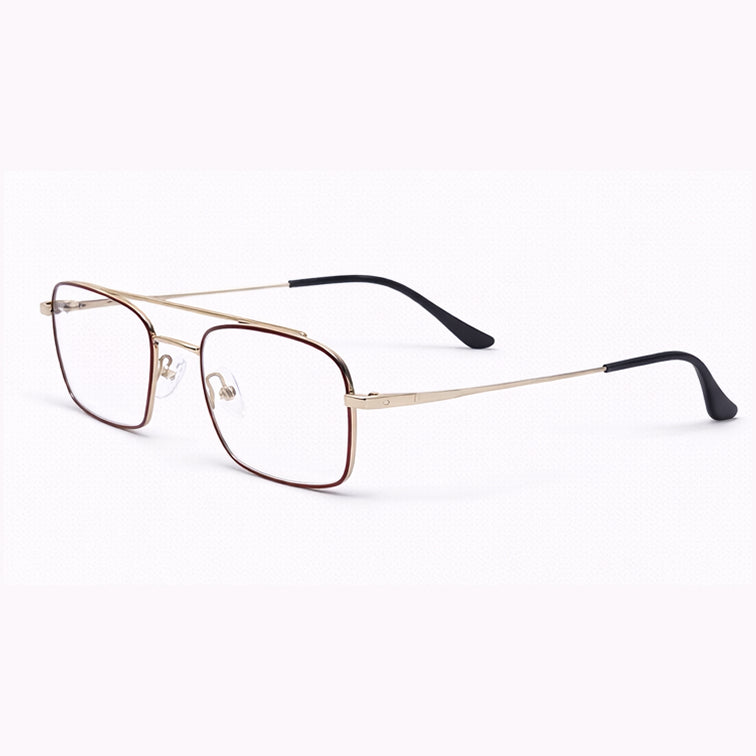 Bronze Optical Frame - Gold & Brown Metal Square Aviator Eyeglasses with Double Bridge-zoom-