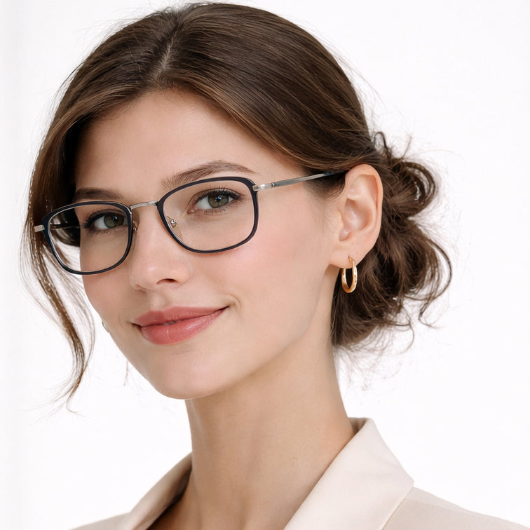 BROOKLYN Classic Optical Frame - Gunmetal & Black Square Aviator Eyeglasses with Double Bridge-5