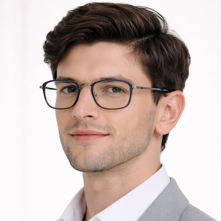 BROOKLYN Classic Optical Frame - Gunmetal & Black Square Aviator Eyeglasses with Double Bridge-8