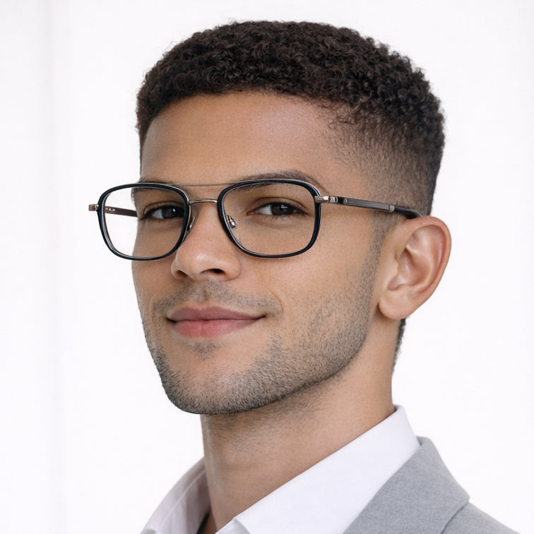 BROOKLYN Classic Optical Frame - Gunmetal & Black Square Aviator Eyeglasses with Double Bridge-zoom-