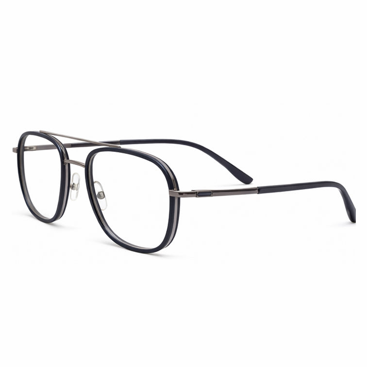 BROOKLYN Classic Optical Frame - Gunmetal & Black Square Aviator Eyeglasses with Double Bridge-zoom-3