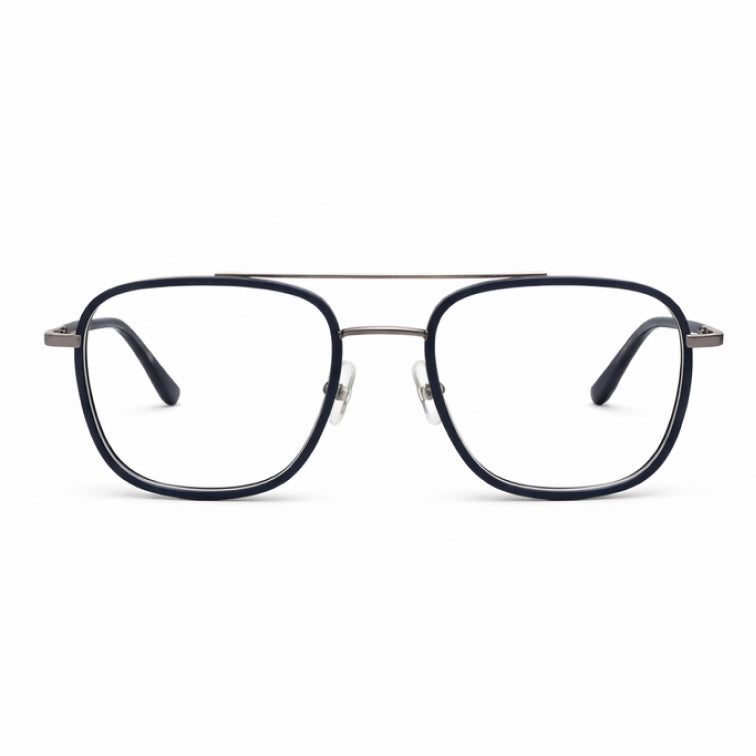 BROOKLYN Classic Optical Frame - Gunmetal & Black Square Aviator Eyeglasses with Double Bridge-zoom-1