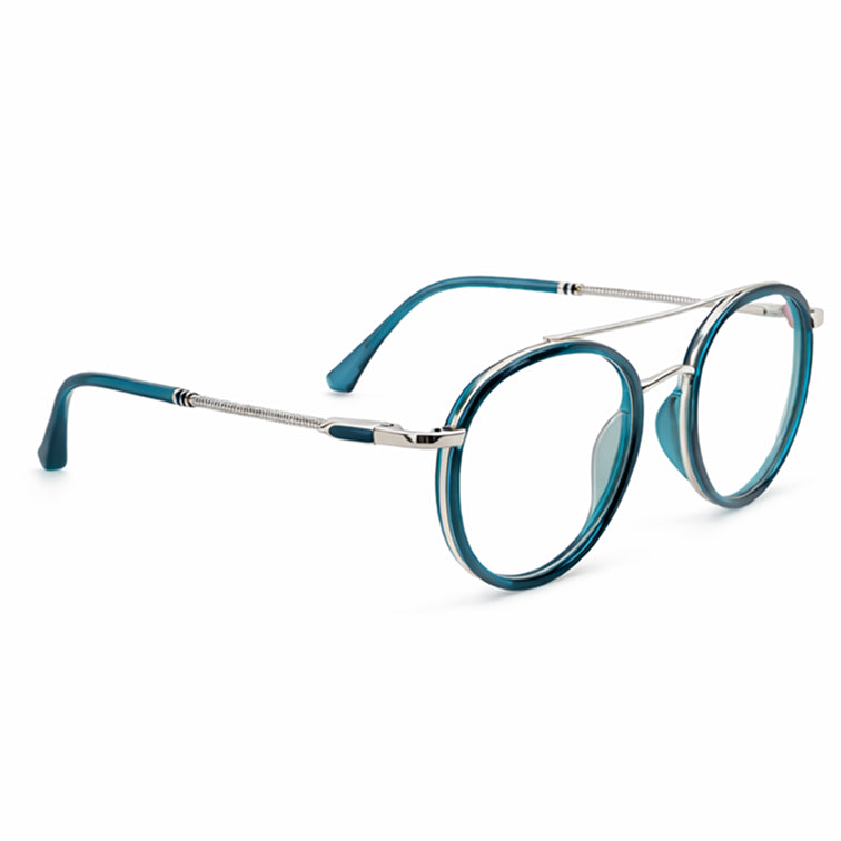 Brooklyn Vintage Round Eyeglasses - Teal Acetate & Metal Frame-zoom-