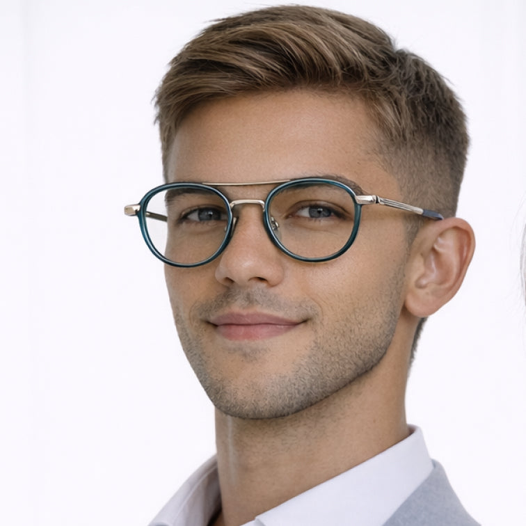 Brooklyn Vintage Round Eyeglasses - Teal Acetate & Metal Frame-zoom-