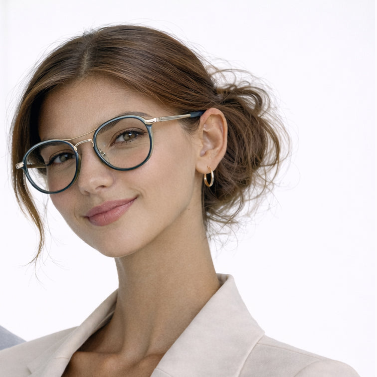 Brooklyn Vintage Round Eyeglasses - Teal Acetate & Metal Frame-7
