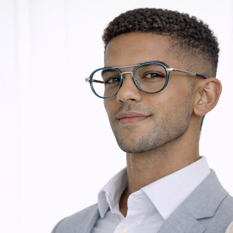 Brooklyn Vintage Round Eyeglasses - Teal Acetate & Metal Frame-zoom-8