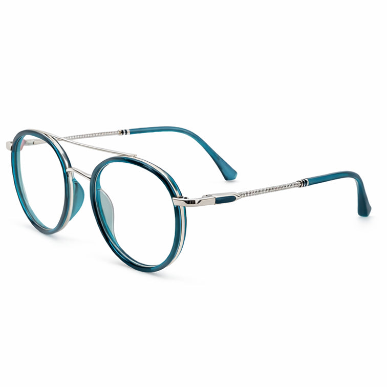 Brooklyn Vintage Round Eyeglasses - Teal Acetate & Metal Frame-zoom-