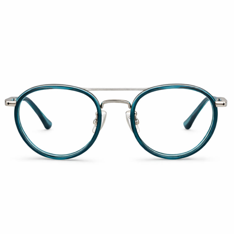 Brooklyn Vintage Round Eyeglasses - Teal Acetate & Metal Frame-zoom-1