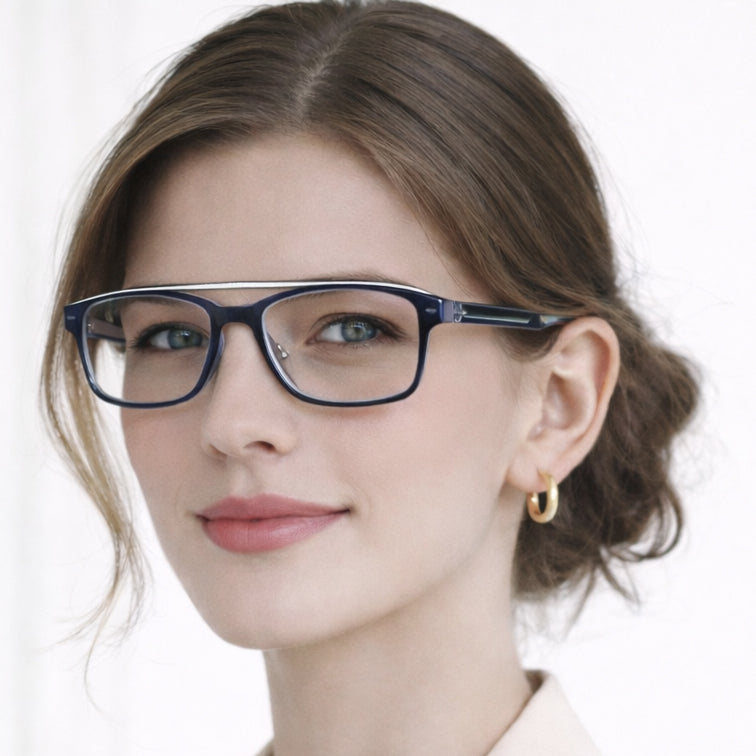 Brooklyn Modern Navigator Eyeglasses - Navy Acetate & Silver Metal-zoom-