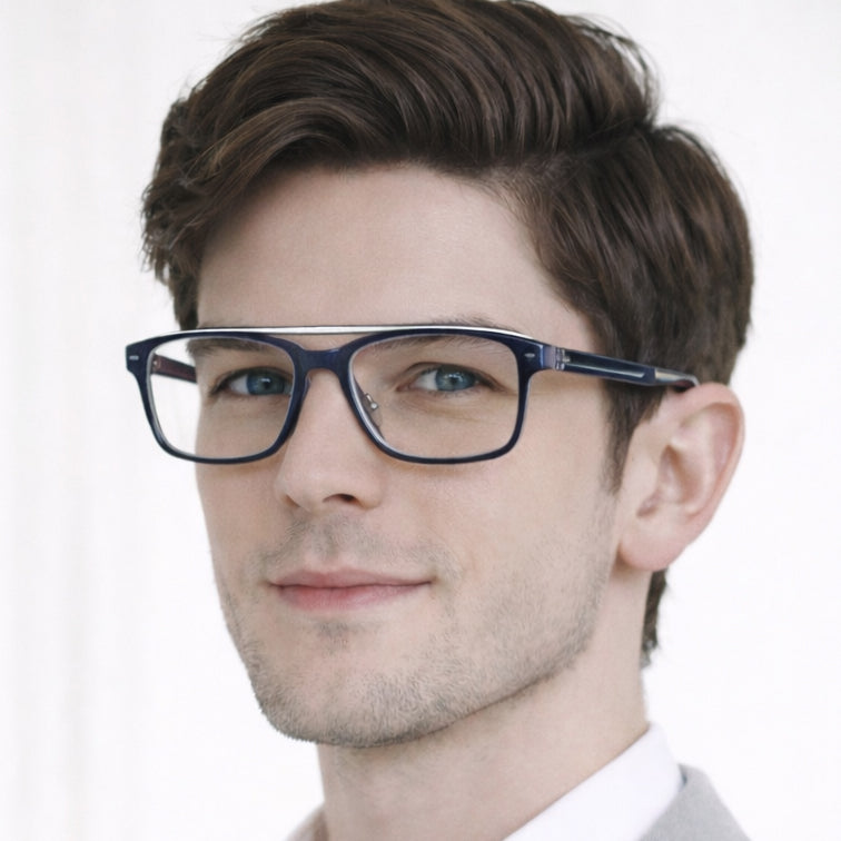 Brooklyn Modern Navigator Eyeglasses - Navy Acetate & Silver Metal-zoom-