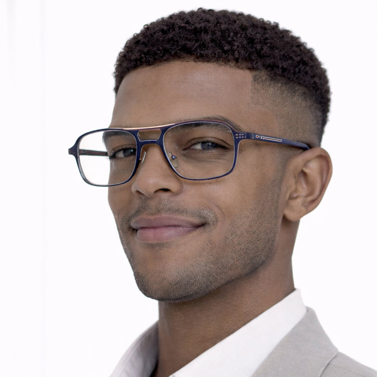 Brooklyn Modern Navigator Eyeglasses - Navy Acetate & Silver Metal-zoom-8