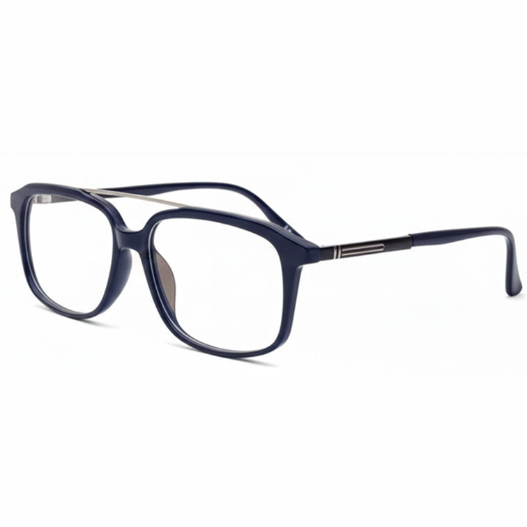 Brooklyn Modern Navigator Eyeglasses - Navy Acetate & Silver Metal-zoom-