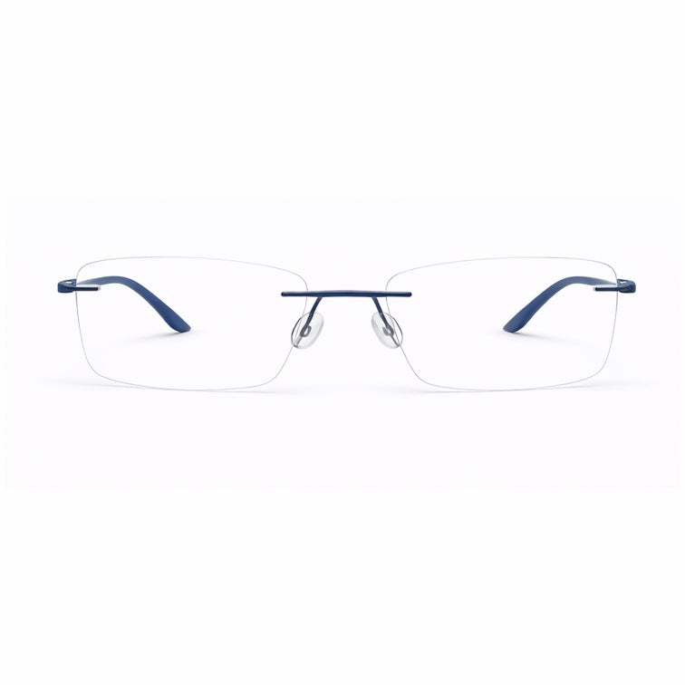 Classic Navy Blue Temple Rimless Eyeglasses - Professional Lightweight Frame-zoom-