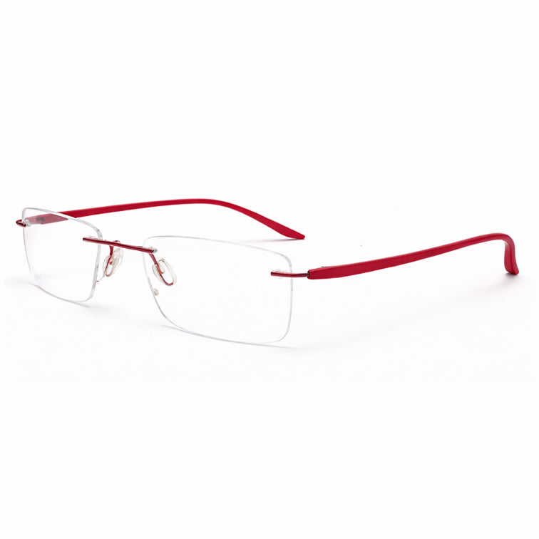 Bold Crimson Red Temple Rimless Eyeglasses - Confident Lightweight Frame-2