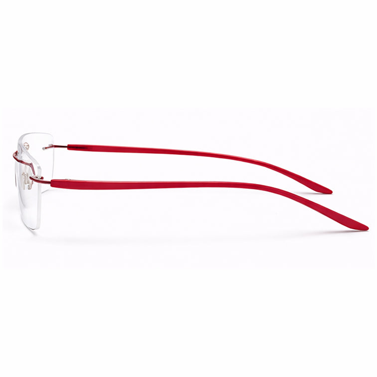 Bold Crimson Red Temple Rimless Eyeglasses - Confident Lightweight Frame-zoom-