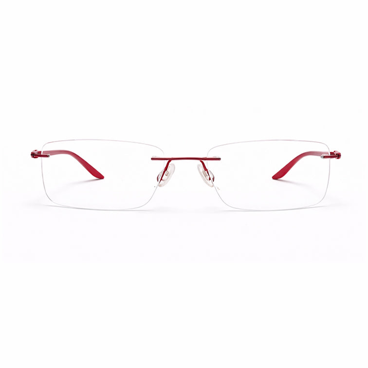Bold Crimson Red Temple Rimless Eyeglasses - Confident Lightweight Frame