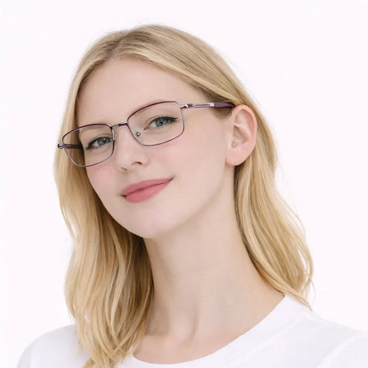 Rectangle Metal Frame Glasses - Brown-zoom-