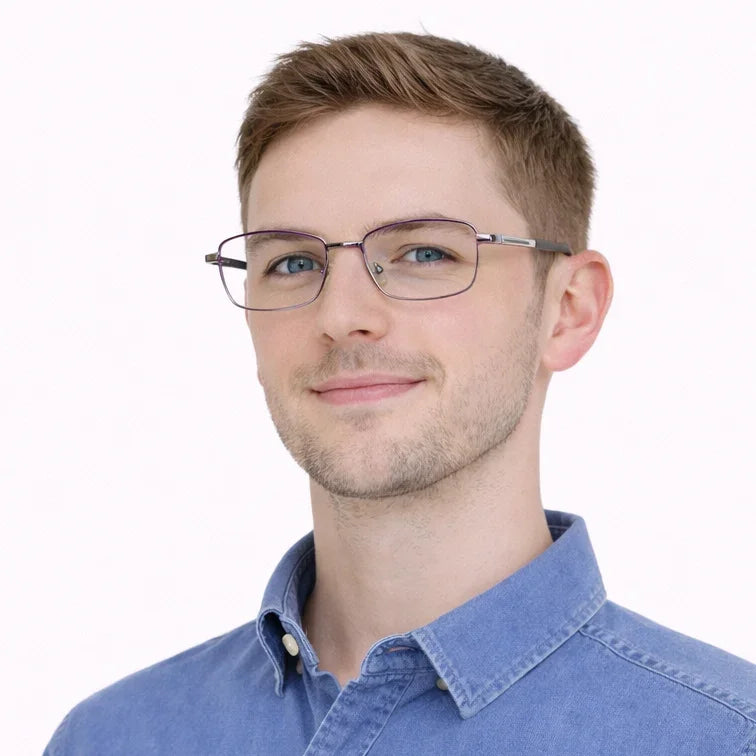 Rectangle Metal Frame Glasses - Brown-zoom-5