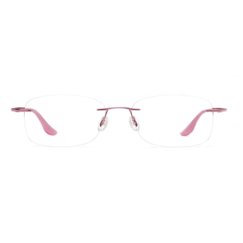 Rimless Rectangular Eyeglasses with Pink Temples