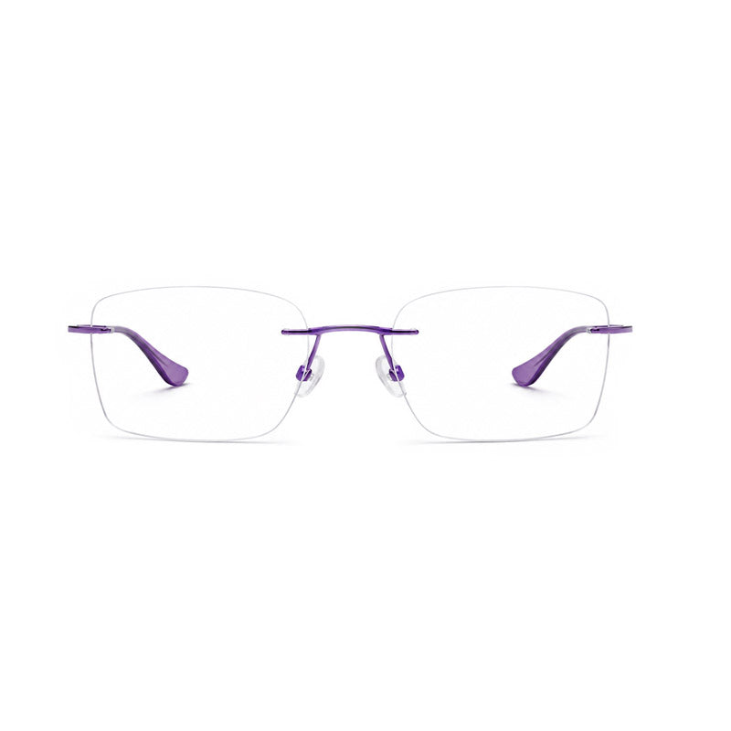 Rimless Titanium Eyeglasses with Purple Temples