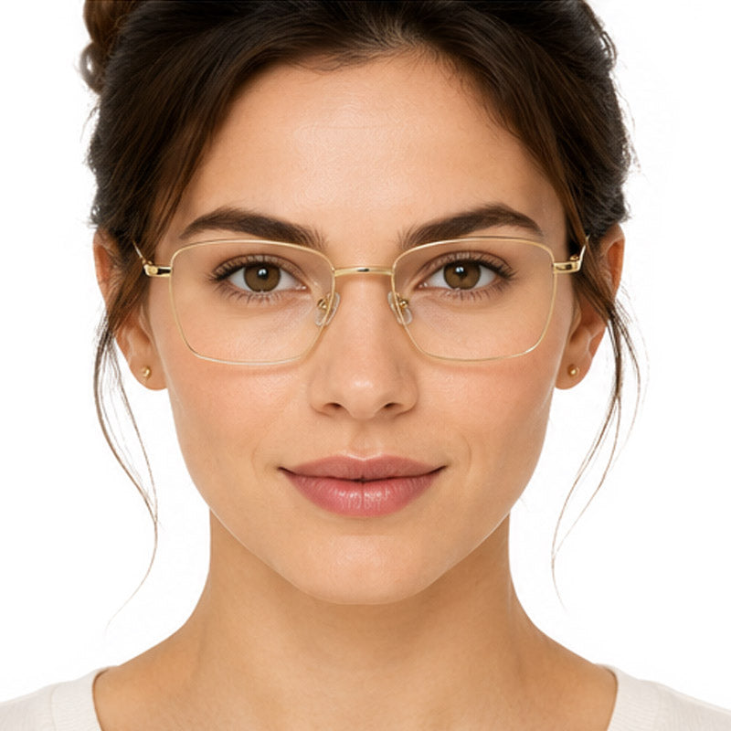 Signature Optical Frame - Gold Metal Square Eyeglasses-7