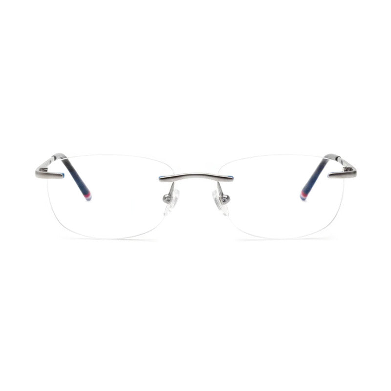 Rimless Rectangle Eyeglasses - Silver Metal with Sleek Minimalist Design-zoom-1