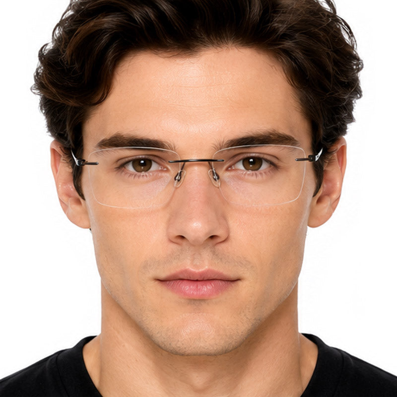 Sleek Black Temple Rimless Eyeglasses - Timeless Lightweight Frame-zoom-