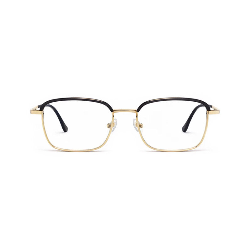 Sophisticated Gold & Black Metal Frame Eyeglasses - Modern Rectangular Design-1