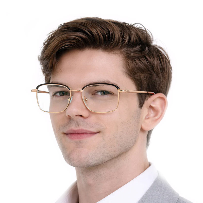Sophisticated Gold & Black Metal Frame Eyeglasses - Modern Rectangular Design-zoom-6
