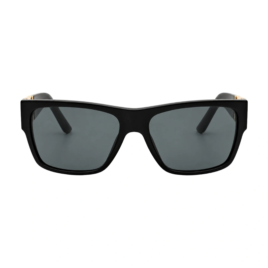 Versace VE4296 | Oversized Black Rectangular Gold-Detail Sunglasses