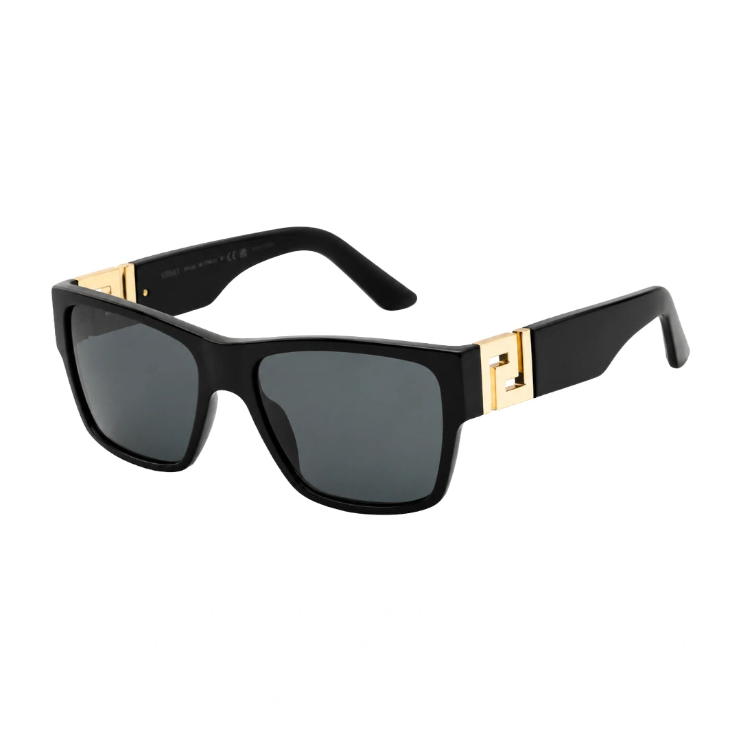 Versace VE4296 | Oversized Black Rectangular Gold-Detail Sunglasses