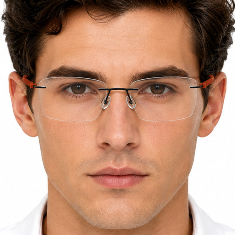 Warm Terracotta Temple Rimless Eyeglasses - Sophisticated Lightweight Frame-zoom-6
