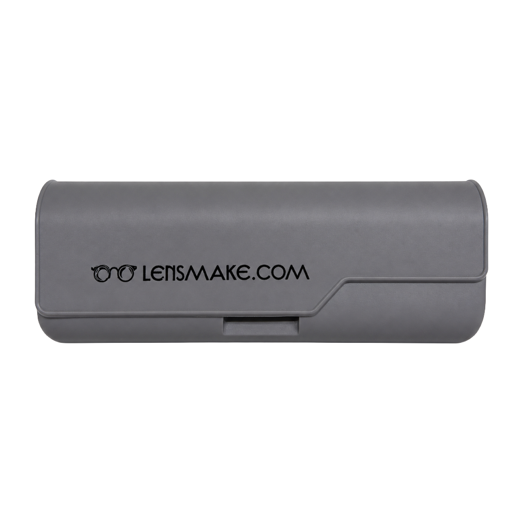 Lensmake grey plastic hard shell glasses case with push-button latch closure