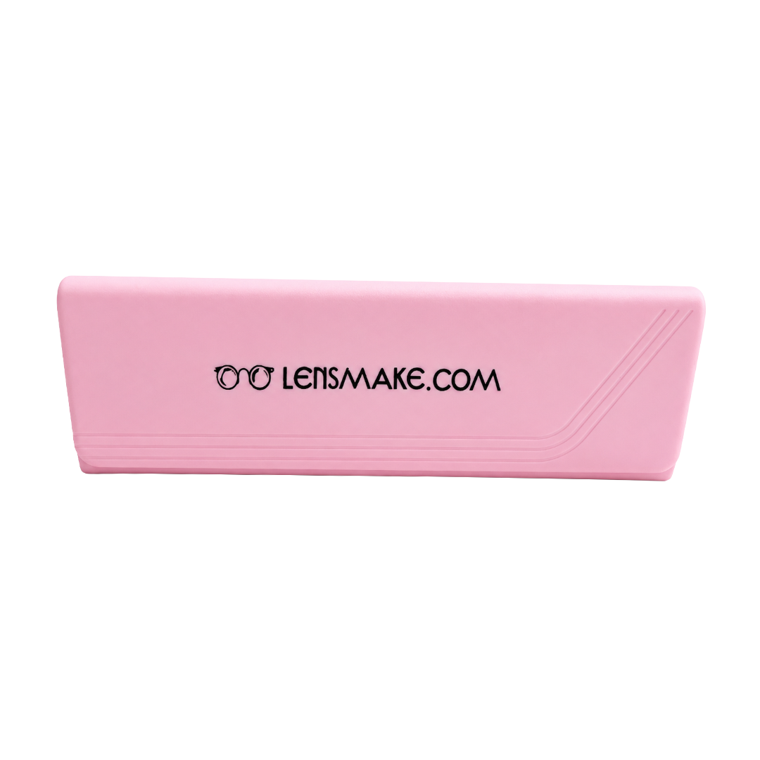 Lensmake pink premium plastic pin clasp glasses case with diagonal groove detail