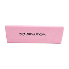 Lensmake pink premium plastic pin clasp glasses case with diagonal groove detail